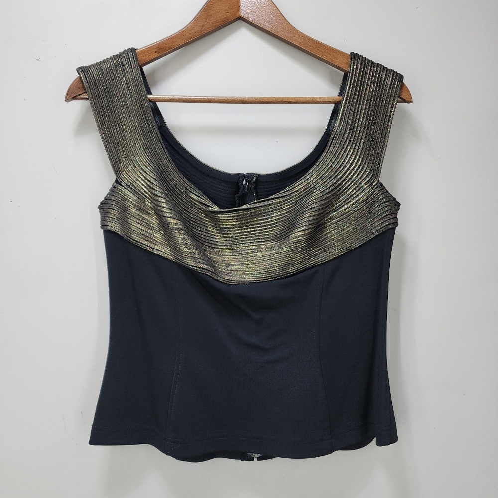 90s Vintage Tadashi Shoji Metallic Sleeveless Evening Top